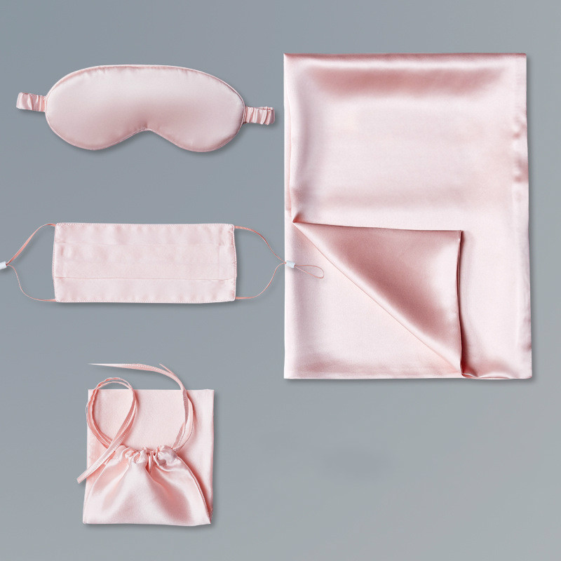 Good Night Set, din mătase Mulbery - Față de pernă + Mască ochi pentru somn, Baby Pink - imagine 4