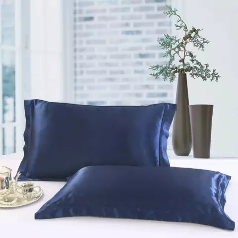 Față de pernă mătase 22 Momme fata superioara, fata inferioara bambus, Navy, 50X70 cm - imagine 6
