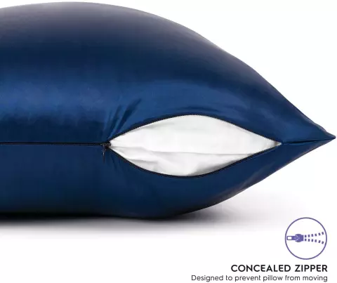 Față de pernă mătase 22 Momme fata superioara, fata inferioara bambus, Navy, 50X70 cm - imagine 4