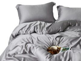 Set lenjerie pat mătase naturală, 22 Momme, Silver Gray