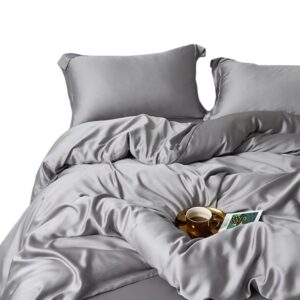 Set lenjerie pat mătase naturală, 22 Momme, Silver Gray