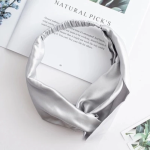 Bentiță pentru păr din mătase naturala Mulberry, Silver