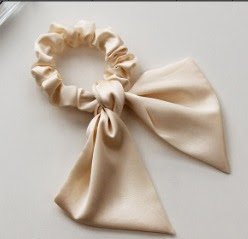 Elastic păr cu minieșarfă din mătase naturala Mulberry, Champagne