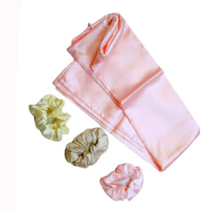 Luxury Set, matase Mulberry - Față de pernă Baby Pink + 3 Elastice de păr