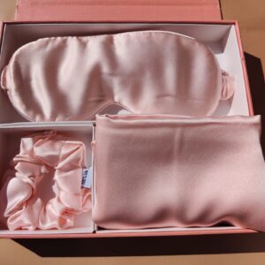 Extra Sleep Set, mătase Mulberry - Față de pernă + Mască ochi pentru somn + Elastic păr, Baby Pink