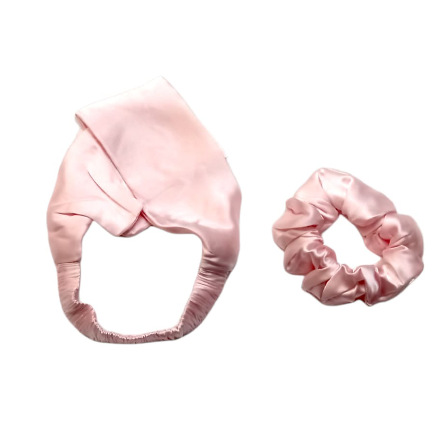 Set Bentita si Elastic, matase Mulberry, Baby Pink