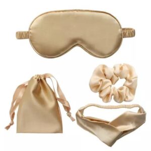 Sweet Sleep Set, mătase Mulberry - Mască ochi pentru somn + Bentiță + Elastic păr, Champagne