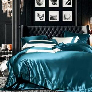 Set lenjerie pat mătase naturală, 22 Momme, Peacock Blue
