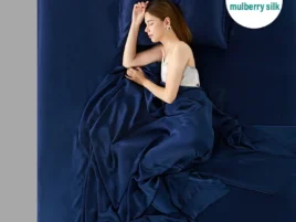 Set lenjerie pat mătase naturală, 22 Momme, Navy Blue