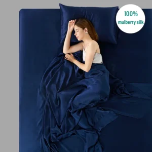 Set lenjerie pat mătase naturală, 22 Momme, Navy Blue