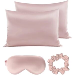 Extravaganza Silk Set, mătase Mulberry - 2 Fețe de pernă + Mască ochi pentru somn + Elastic păr, Baby Pink
