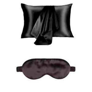 Good Night Set, din mătase Mulbery - Față de pernă + Mască ochi pentru somn, Black