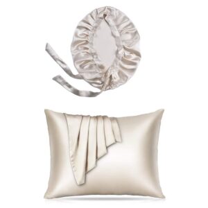 Silk Sleep Experience Set, din mătase Mulbery - Față de pernă + Boneta Luxury, Champagne