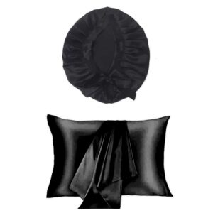 Silk Sleep Experience Set, din mătase Mulbery - Față de pernă + Boneta Luxury, Black