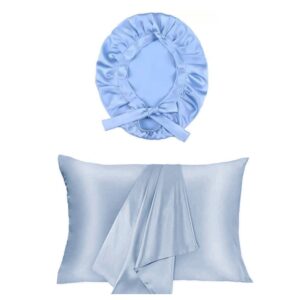 Silk Sleep Experience Set, din mătase Mulbery - Față de pernă + Boneta Luxury, Baby Blue