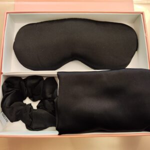 Extra Sleep Set, mătase Mulberry - Față de pernă + Mască ochi pentru somn + Elastic păr, Black