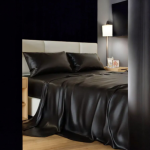 Set lenjerie pat mătase naturală, 22 Momme, Black