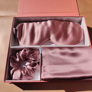 Extra Sleep Set Dark Pink, mătase Mullbery – Față de pernă + Mască ochi pentru somn + Elastic păr