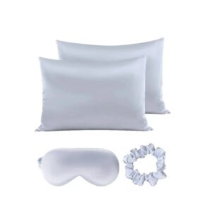 Extravaganza Silk Set, mătase Mulberry - 2 Fețe de pernă + Mască ochi pentru somn + Elastic păr, Blue