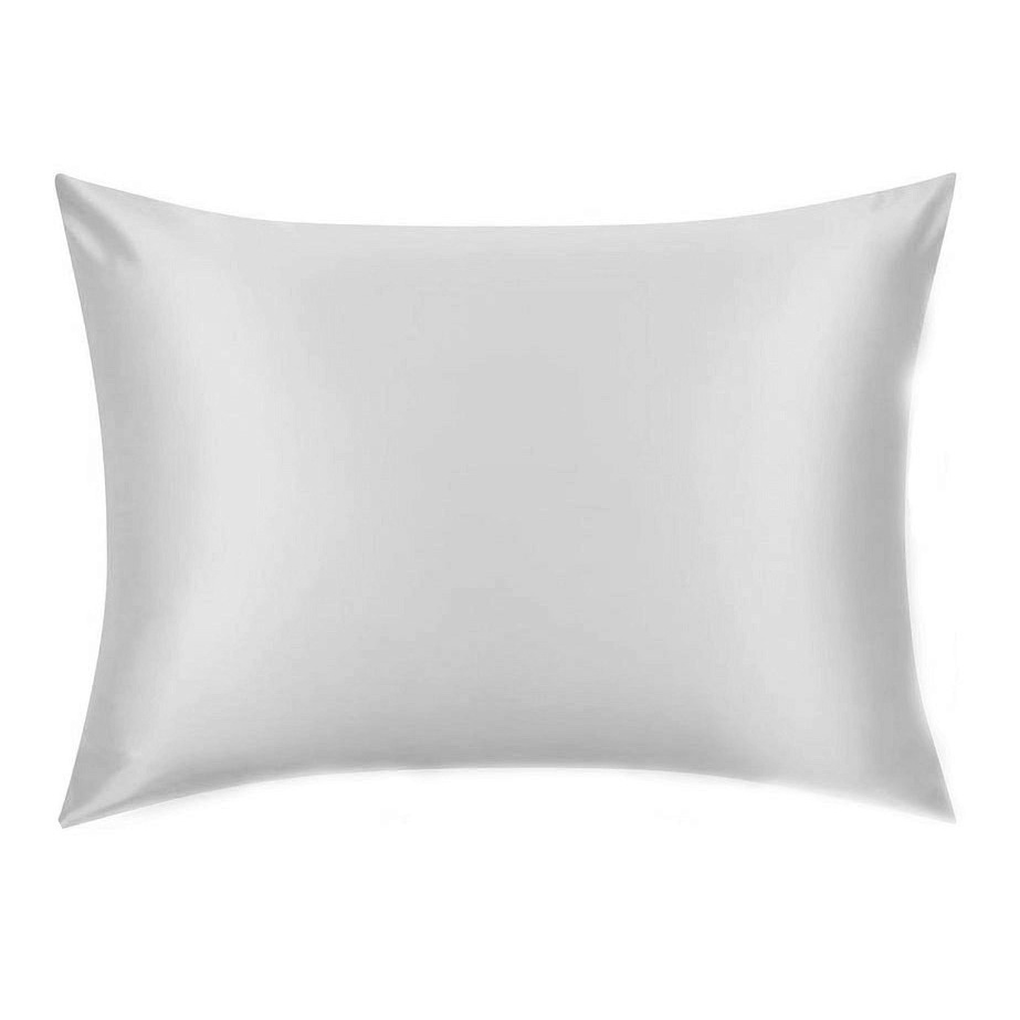White rectangular throw pillow on a white background, smooth fabric and subtle shading indicating a soft cushion.
